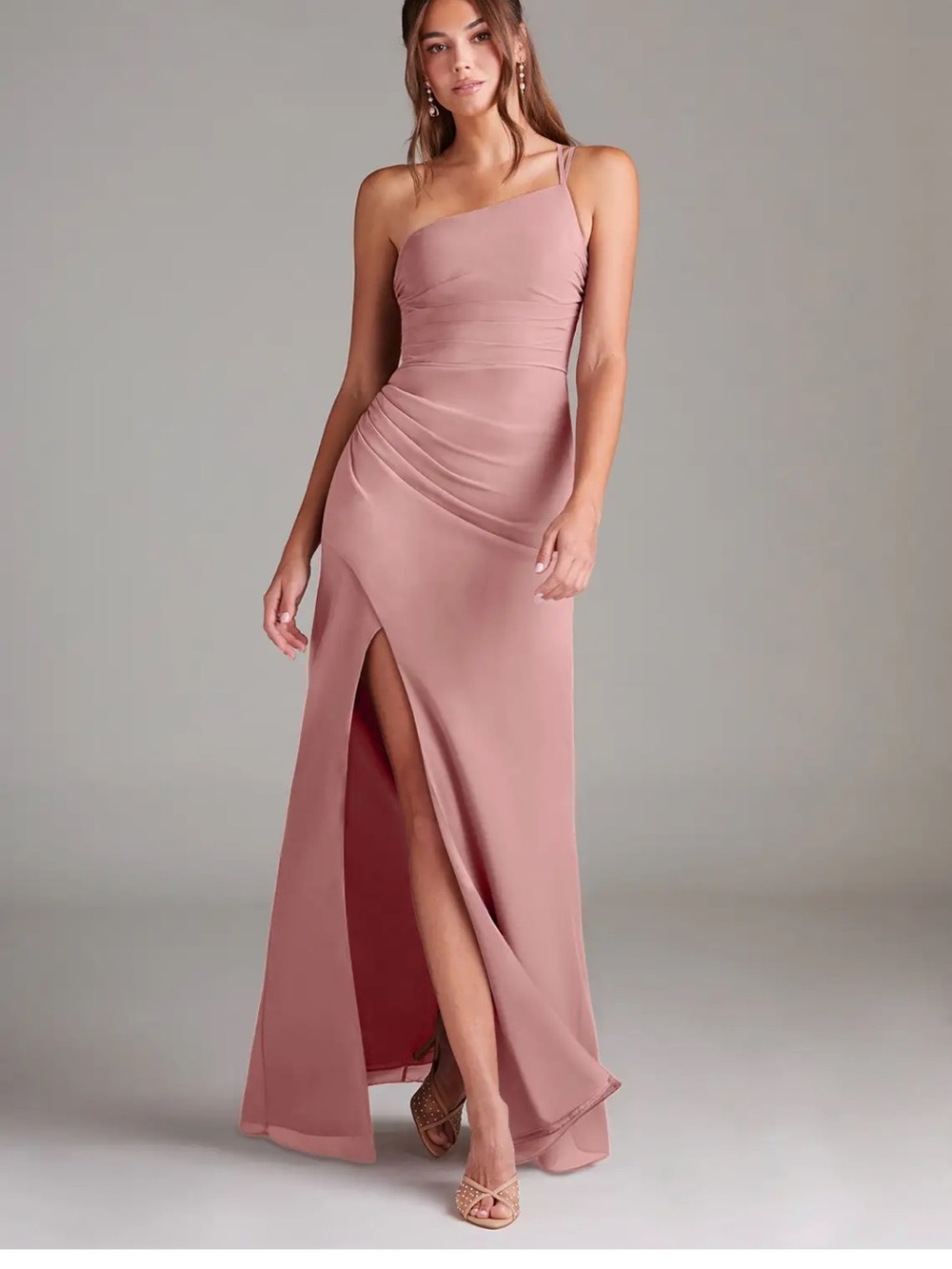 Asymmetrical One-Shoulder Evening Gown in Dusty Rose